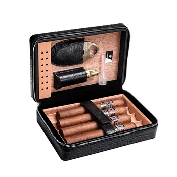 CIGARLOONG Cigar Cutter Cigar Lighter 3 Piece Set, Cedar Wood Travel Portable Cigar Case