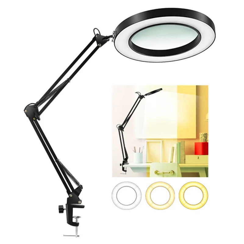 LED Lamp 8X Magnifying Glass Magnifier Desk Table Light Reading Lamp W/ Clamp US