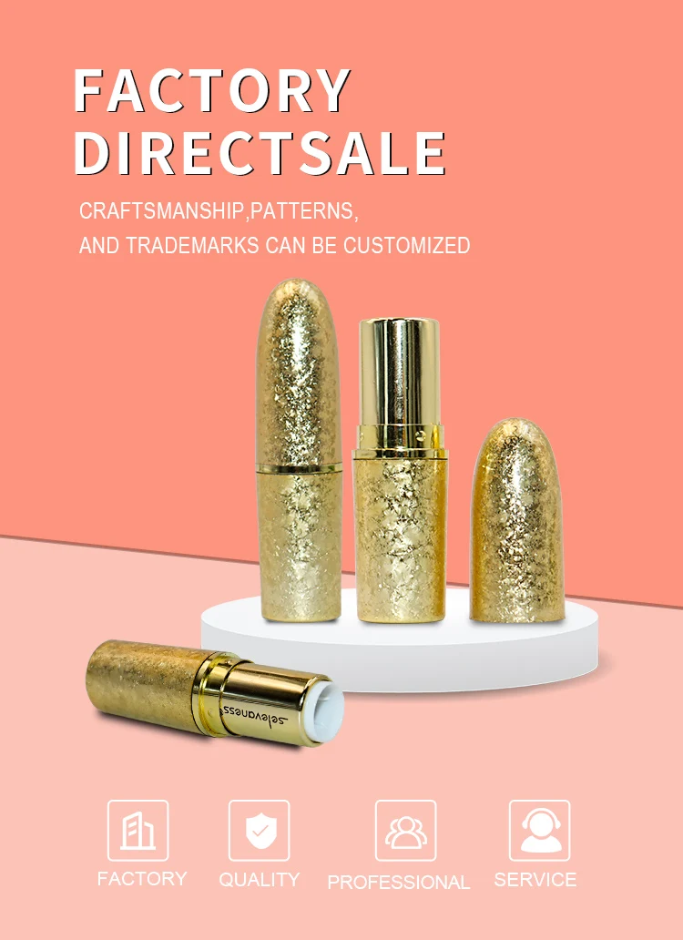 Wholesale Custom Bullet Gold Cosmetic Packaging Lipstick Tube Plastic Golden Lip Gloss Bottle Luxury All Gold Lip Balm Container Master Design