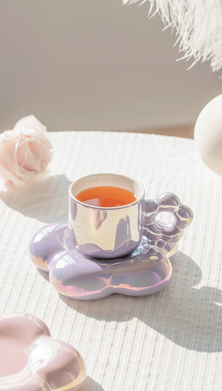 Ceramic Flower Cups Coffee Pearl Dazzling Girl Sense Ceramic Afternoon Tea Home Office Tea Cup Set Tea Cup and Saucers manufacture