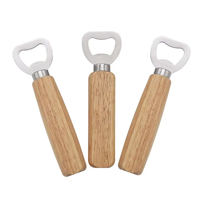 Oem new design kitchen home wedding party stainless steel household bottle opener wooden handle bar beer bottle opener gift