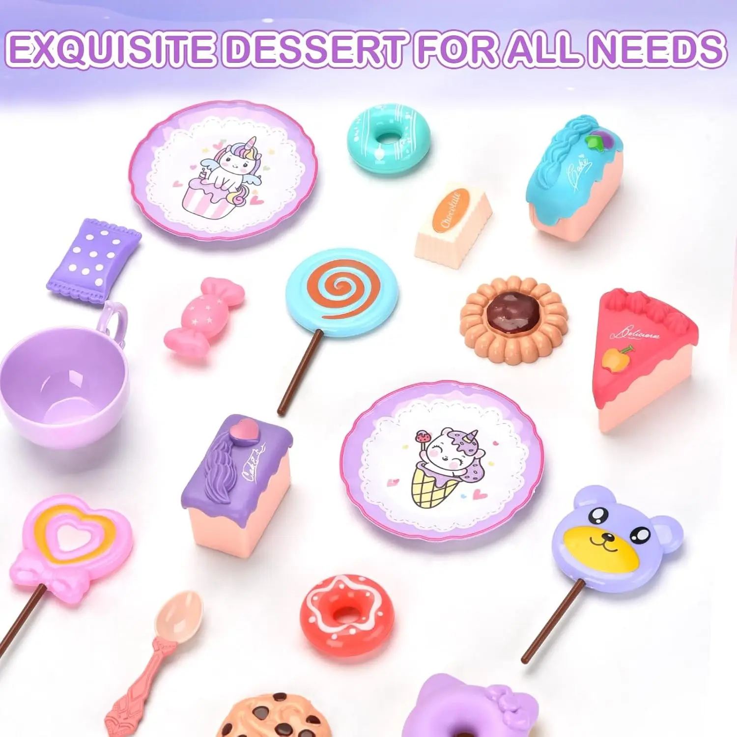 Unicorn Tea Party Set Princess Pretend Play Preschool Plastic Teapot and Cup Set Tea Play Kitchen Toys for Kids