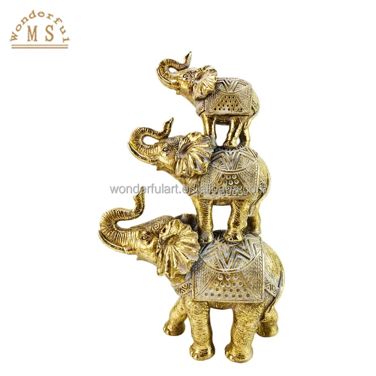 customized resin gold family Elephants Figurines poly stone animal sculpture souvenir gifts for Christmas home decoration