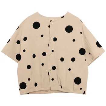 Summer new fashion organic cotton baby boy clothes polka dot crew neck top for small and medium-sized boys soft