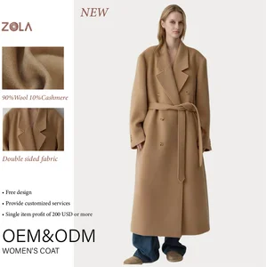 25-year-old Winter New Premium Handmade Casual Relaxed Strap Warm Wool Cashmere Blend Double-Sided Long Ladies' Coat Button