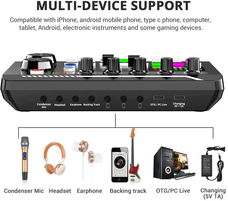 Podcast Equipment Bundle Recording and Gaming Audio Interface with DJ Mixer and Sound Mixer Portable ALL-IN-ONE Podcast Production Studio with Condenser Microphone for Guitar Live Streaming PC 