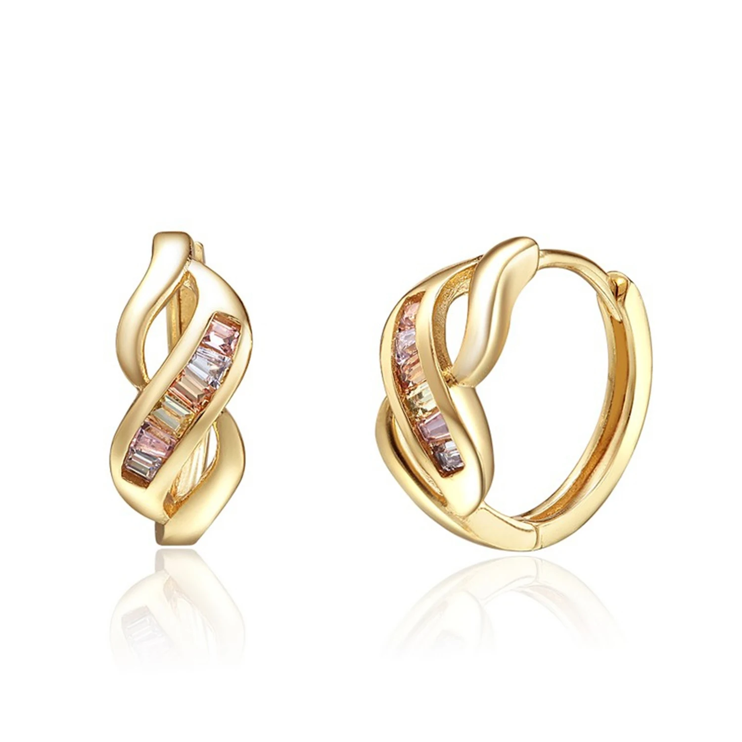 Luxury Earring 925 Sterling Silver 18k Gold Plated Double Loop Twisted S-Shape Women CZ Earring Hoop(图3)
