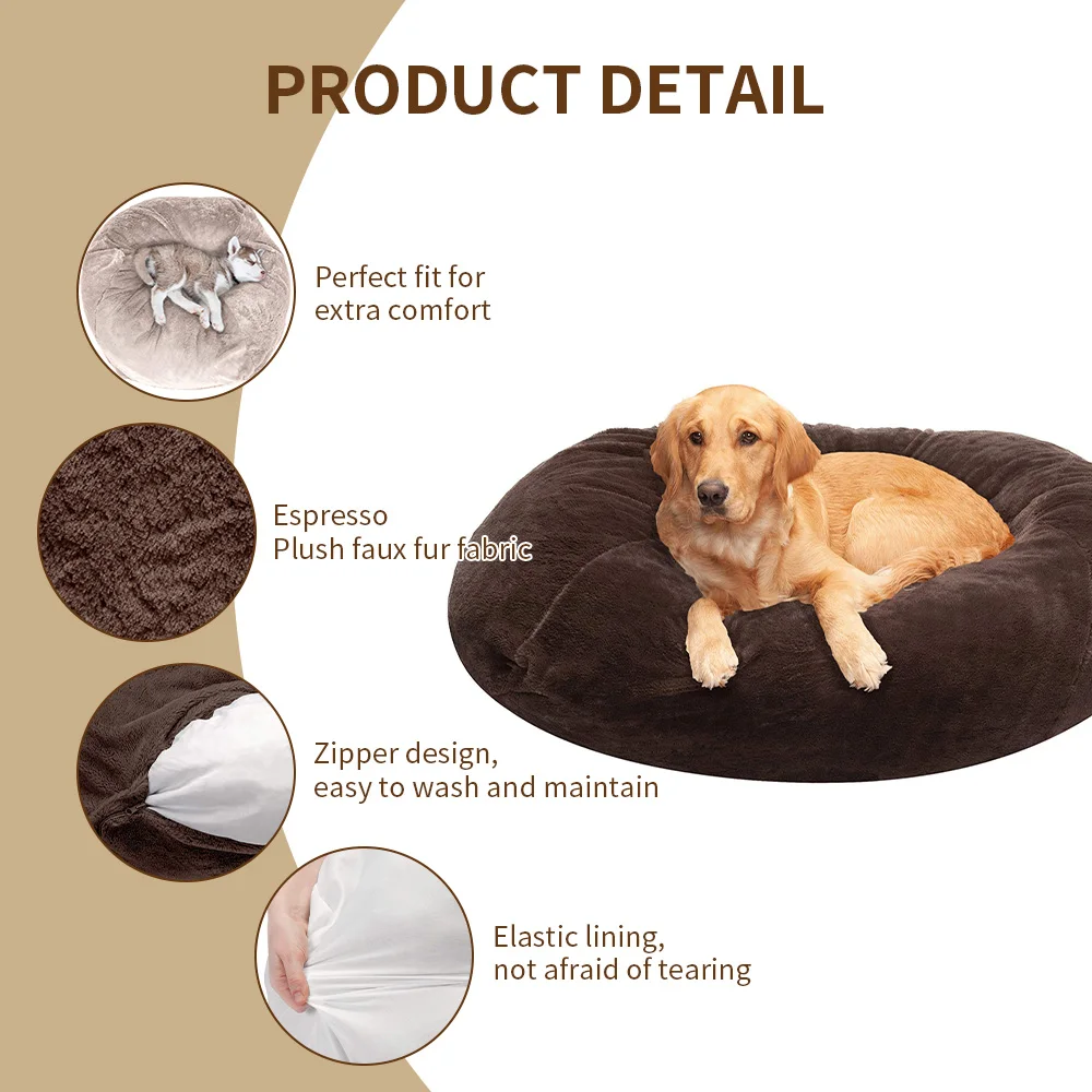 2024 New arrival warm fluffy washable soft plush big xl xxl heavy duty extra large round donut pet dog bed for large dogs supplier