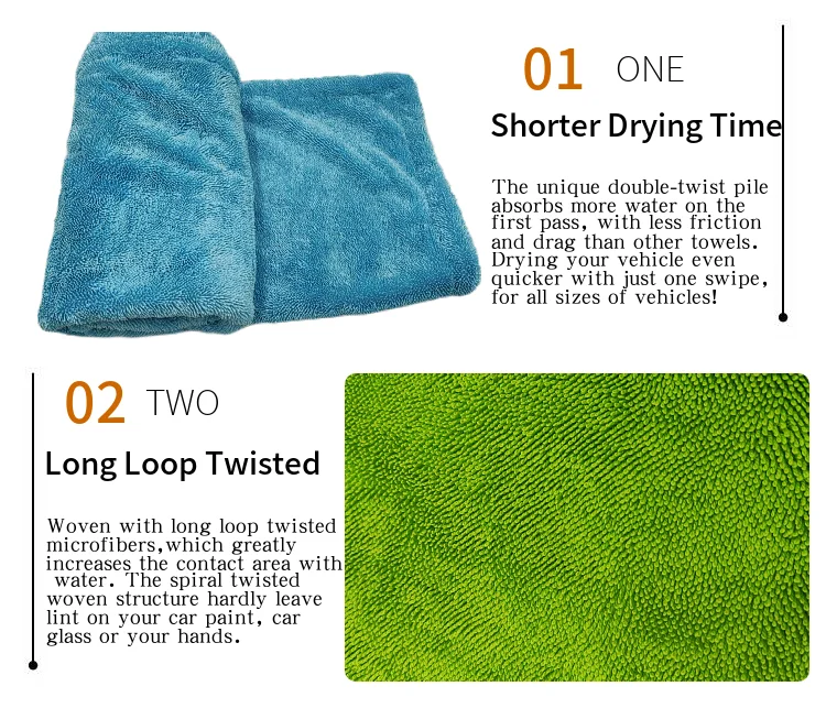 Microfiber Car Drying Towel Twisted Loop Pile Drying Towel Premium Microfiber Absorbent Towel