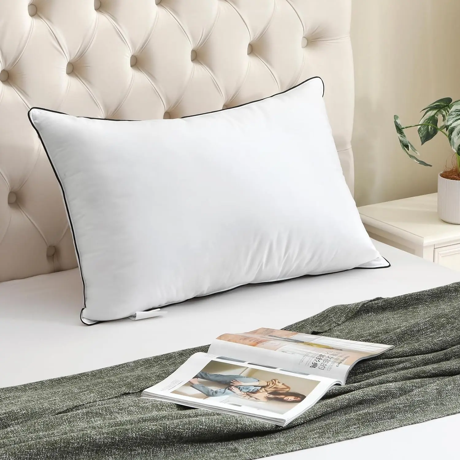 High-Quality  Organic Cotton Pillow Filled with 1000g 30% Duck Down  70% Feathers for Comfortable Neck and Bed Sleep Support
