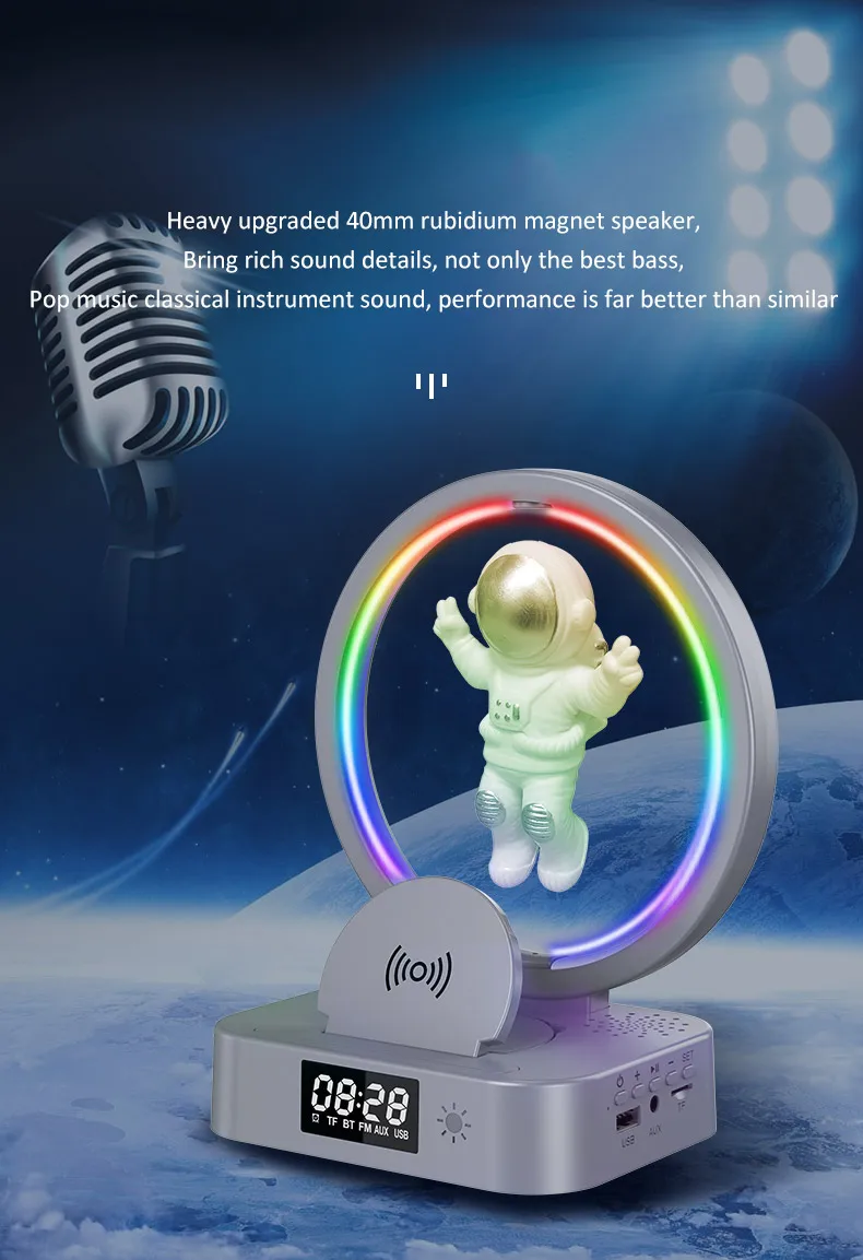 Magnetic Levitation Astronaut Multi-function Alarm Clock Tws Bt Speaker ...