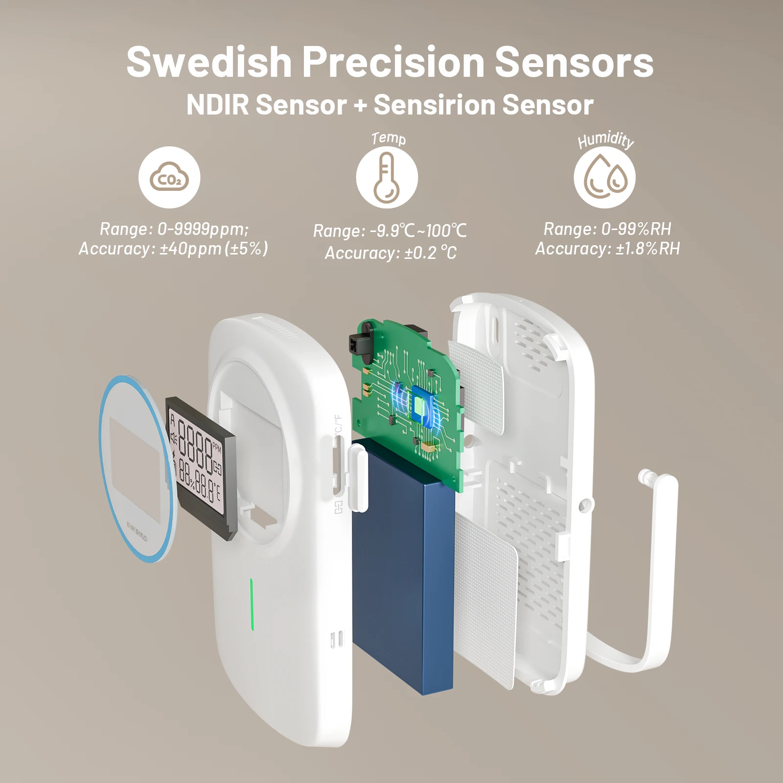 INKBIRD Moniteur intelligent de qualité de l'air intérieur IAM-T1, affichage éle