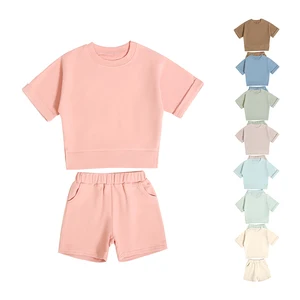 New Style Multiple Organic Cotton Kids Sweatsuit Summer Crew Neck Cool Short Sleeve Baby Sets Clothes