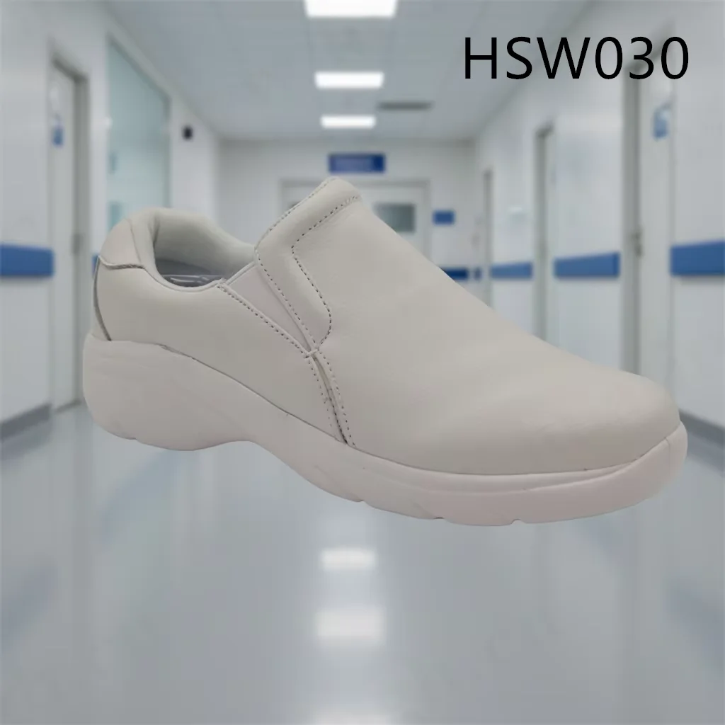 LXG,Purification Workshop Quality Full Grain Leather White Safety Shoes Hospital Ward Pull-on Nurse Shoes Popular in USA HSW030