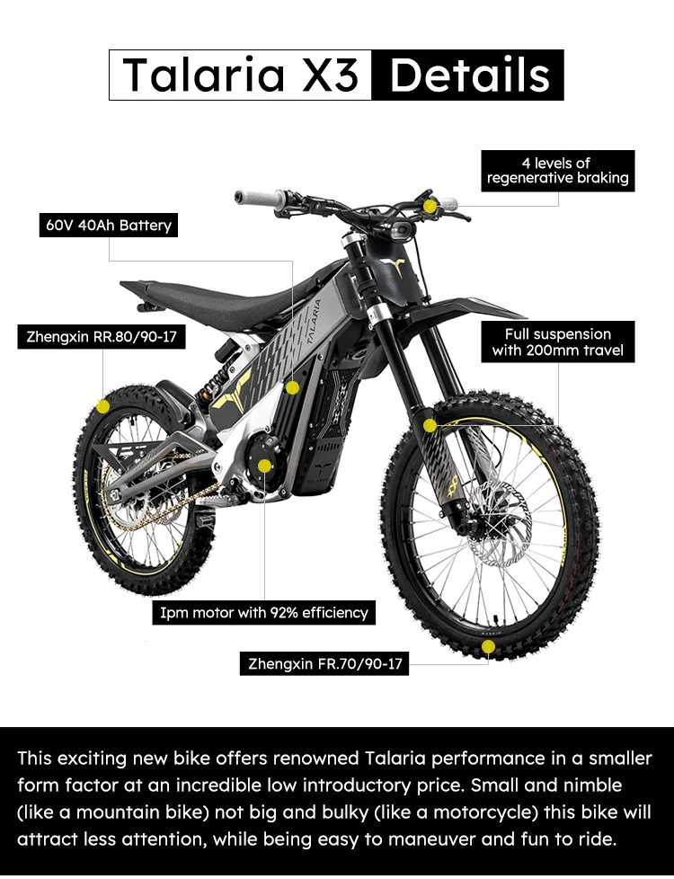 Original 2024 ebike 60v talaria x3 electric dual sport motorcycle 25/40ah 4200w talaria x3 electric dirt bike