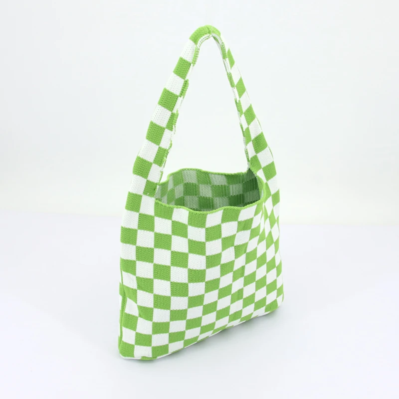 Tilpasset lukegrønn mode kvinne hæklet strikket håndlaget vevd veske kvinne wristlets hæklet tote skulderveske