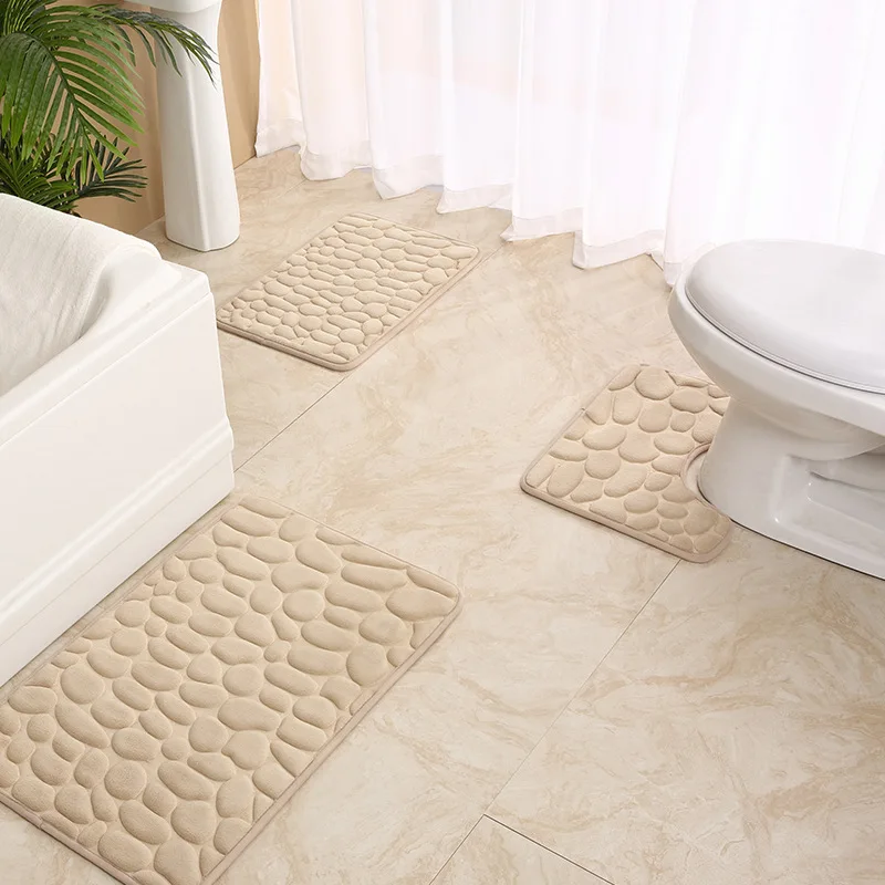 Luxury High-Frequency Anti-Slip Memory Foam Bath Mat Set - 3-Piece Embossed Bath Rug Sets with TPR Bottom, Plush Bathroom Rugs and Mats, Ideal Floor Mats for Bathroom and Toilet