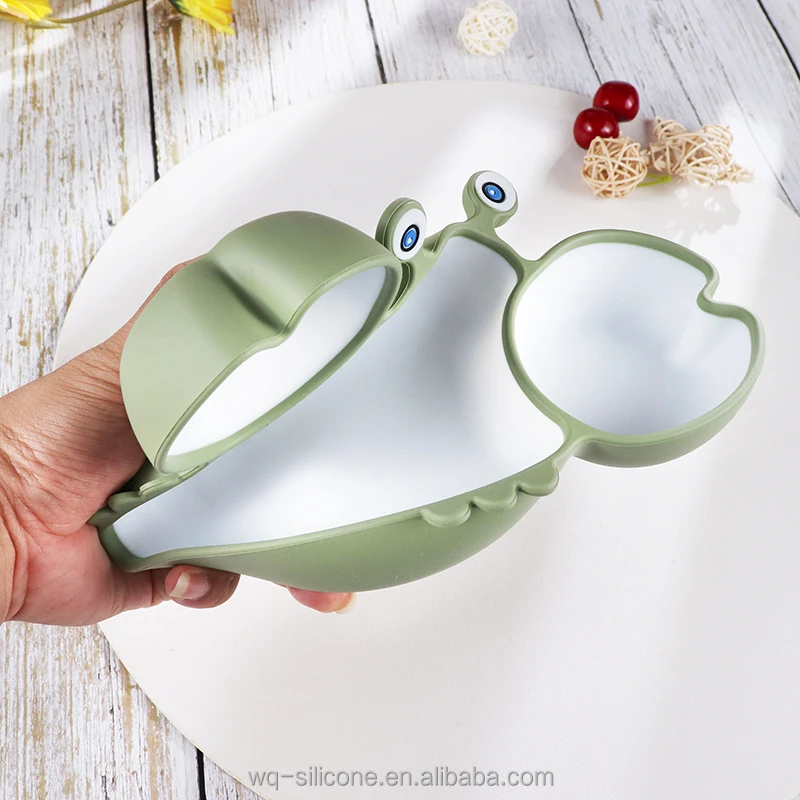 BPA Free Feeding Tool Dining Silicone Cute Baby Crab Plate for Kids with Davided Baby Suction Plate details