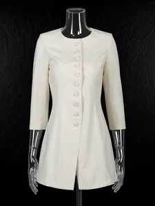 Ladies Women's Hotselling Solid Pattern Boutique Blazers Single-breasted  Waist-tied Elegant 3/4 Sleeve Jacket