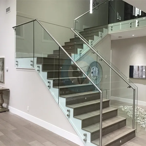 Factory Price Balcony Glass Railings Satin Polish 38mm Diamters SUS Standoff 13mm Thickness Clear Tempered Glass Railing details