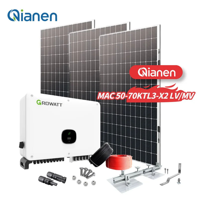 QIANEN Sistema Completo de Energía Solar de 50-70KW/X2 de Silicio Monocristalino para Comercial e Industrial, Almacenamiento de Energía MPPT, Alta Eficiencia