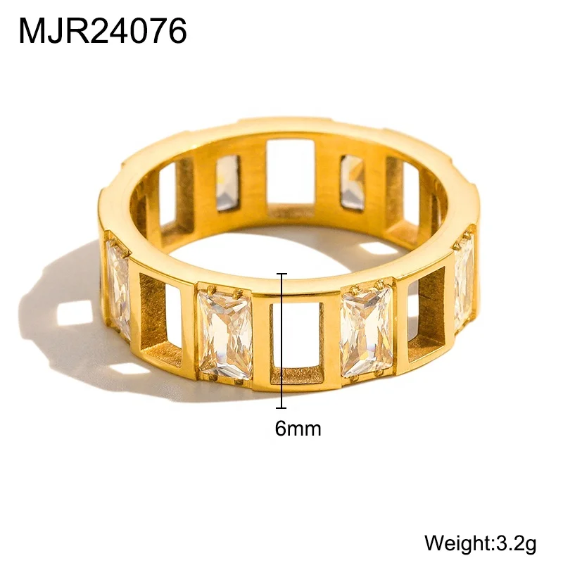 COOL Minimalist Gold Plated Finger Rings Women Stainless Steel Hollow Cubic Zircon Rings for Women