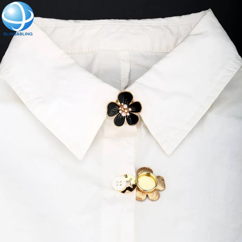 White Enamel Peach Flower Gold Tone 17 mm Button Clip Clasp Removable Button Covers for Women Shirt DIY Decoration Accessories