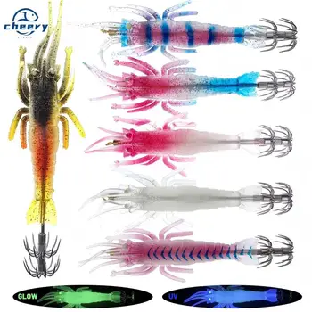CHEERY 9.5g ABS Soft Shrimp Lure Squid Hook Double Umbrella Jig Hooks Saltwater & River Fishing Luminous Artificial Octopus Bait – Soft Lure – view 2