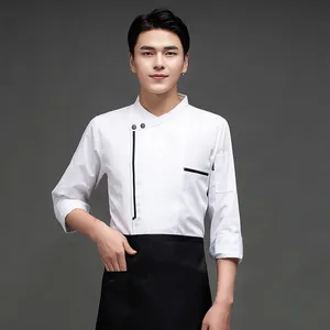 Hot Selling Long Sleeved Plus Size Hidden Button Chef Uniform Men Working Clothes Hotel Catering Kitchen Canteen Chef Uniform