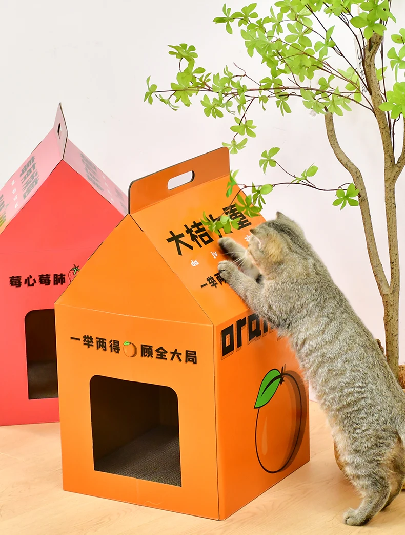 Deku Cardboard Cat Box Kitty Hideaway Playhouse With Cat Scratcher
