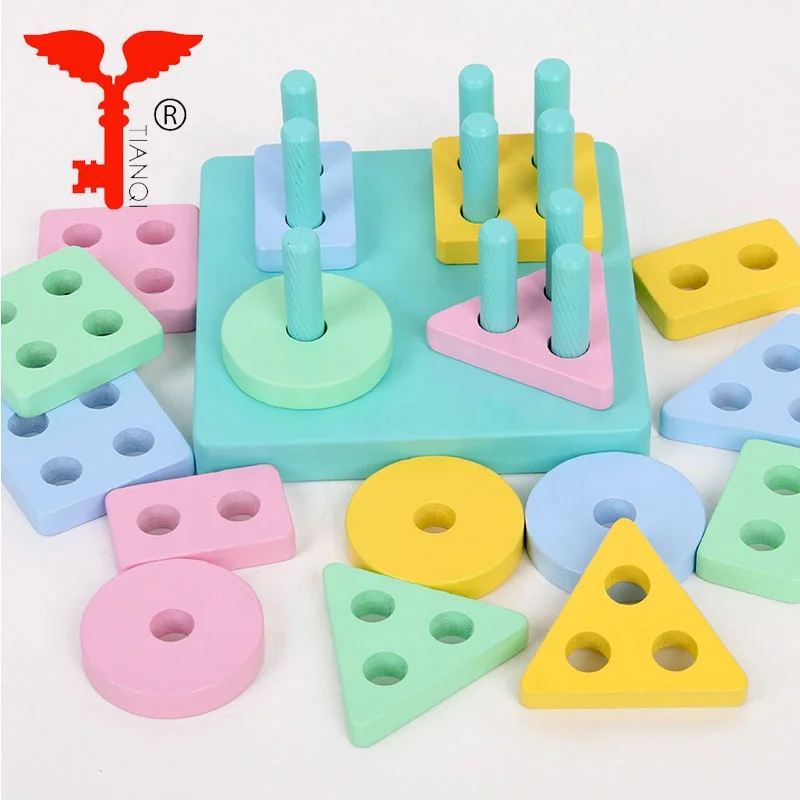 
Детские развивающие игрушки Монтессори, макроны, четыре набора колонн с геометрическими фигурами, строительные блоки, соответствующие цветные блоки 