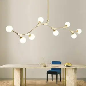 JACKSUN Nordic Minimalist Molecular Long Bar Pendant Light Bar Counter Bedroom Study Cafe Golden Branch Glass Pendant Light