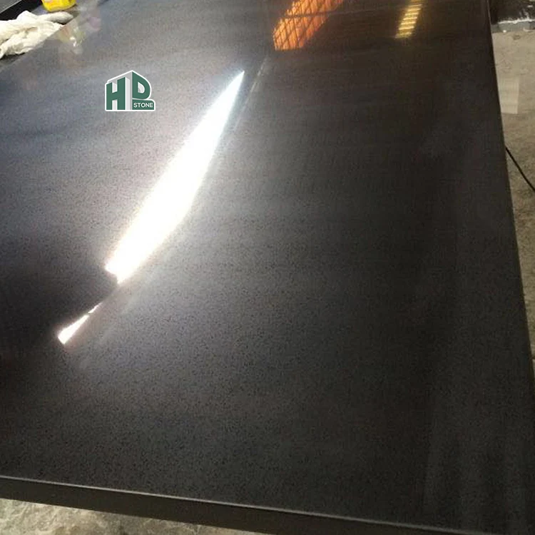 HD Stone Artificial Kitchen Countertop Slab Tile Absolute Pure Marble Galaxy Stellar Black Stone Quartz