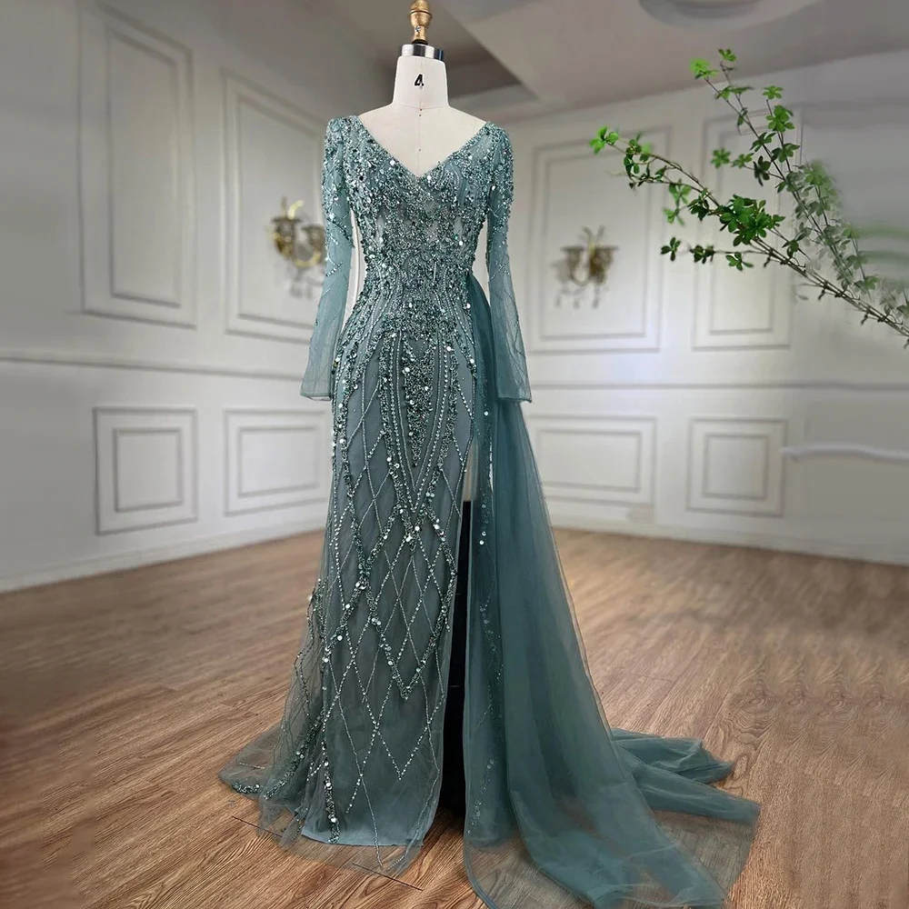 turquoise beaded prom dress Rachel Allan 70842 Long Formal Beaded Slit Prom Dress main image 0