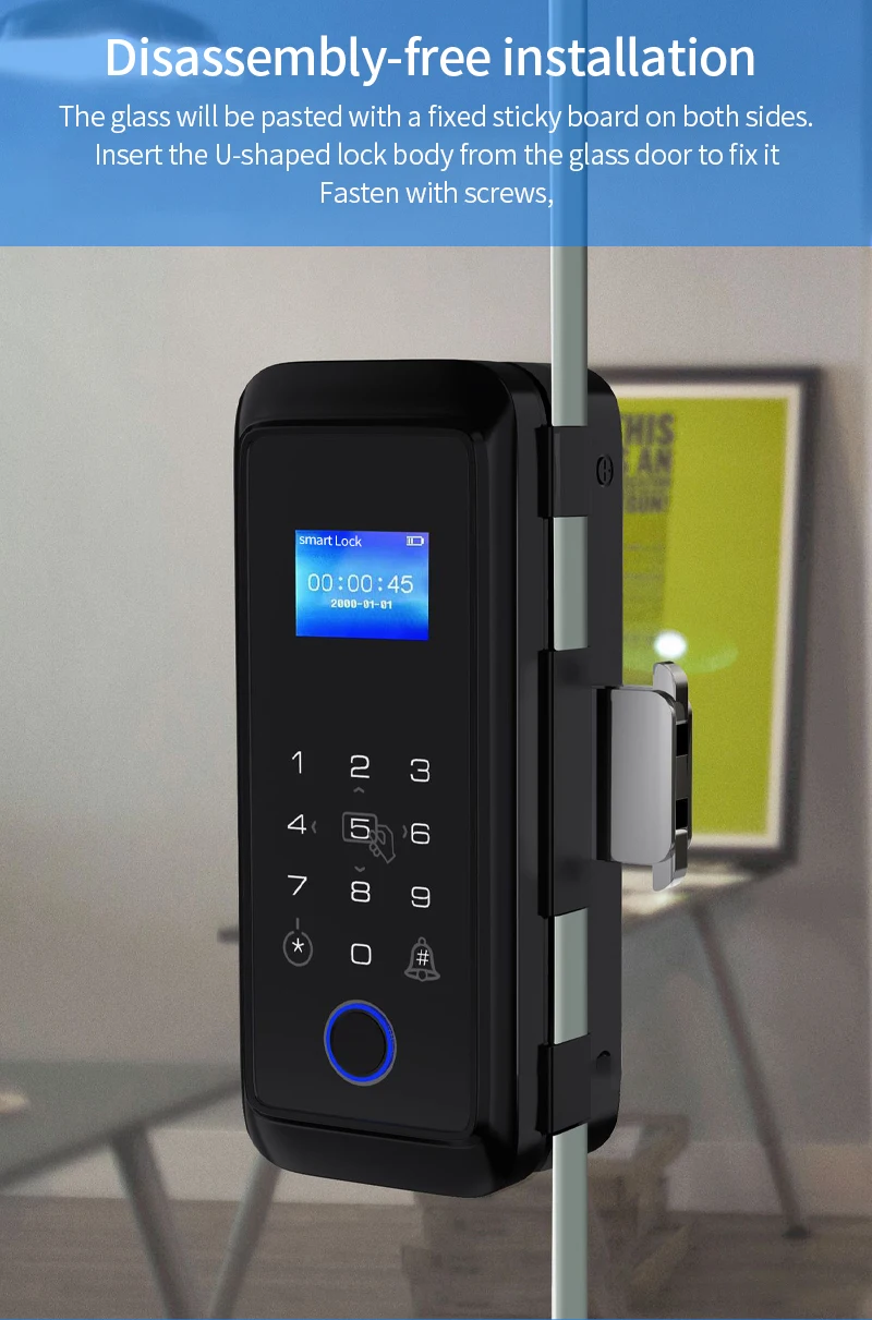 C4 Blue Tooth Tuya APP Smart Glass Door Lock Wireless Smart Access Controller Fingerprint Unlock Time Attendance Function