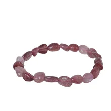 Genuine Strawberry Quartz Tumble Stone Beads Healing Crystal Quartz Gemstone Bracelet Stretchable Unisex Bracelet