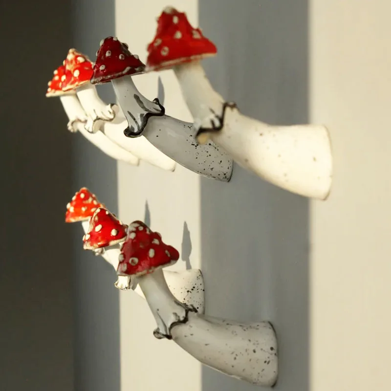 product custom glazed modern ceramic wall decor merry mushroom wall hook for entryway organizer coat towel hat rack hanger-11