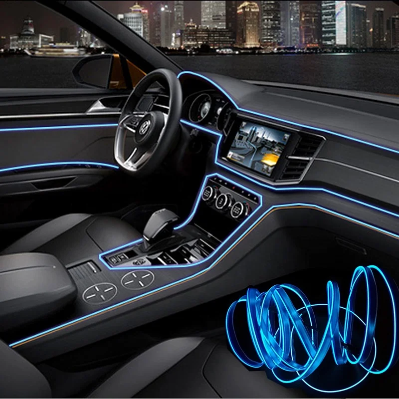 2m Car Interior Decor Atmosphere Light Cold LED Lamp Strip Wire Auto Accessories