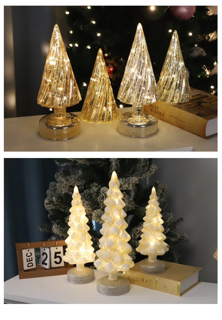 Gold Mercury Blown Glass Lighted Up Christmas Tree Tabletop Christmas Tree with Light Battery Operated Xmas Tree for Fireplace factory