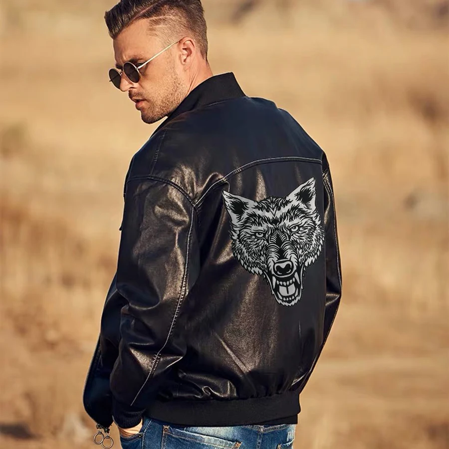 Lot De 3 Patchs Motard Tête De Loup Solitaire - 30x23 Cm Et 28x6 Cm | Pour Veste, Blouson Biker, Customisation