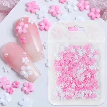 White pink acrylic flowers nail art accessories DIY Designs Nail Decoration Accessories  For Manicure  Summer Nails Charms