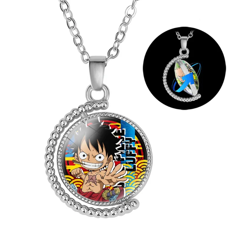 10 Designs Anime Time Gem Rotatable Necklace Cosplay Zoro Luffy Law Double Side Rotate Metal Pendant Necklace for Women Men