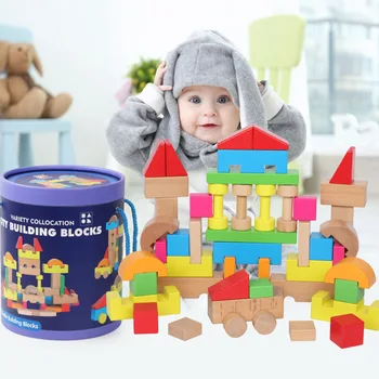 2024 New arrival Hot sell Funny Educational colorful wooden castle building blocks for kids children's educational toys
