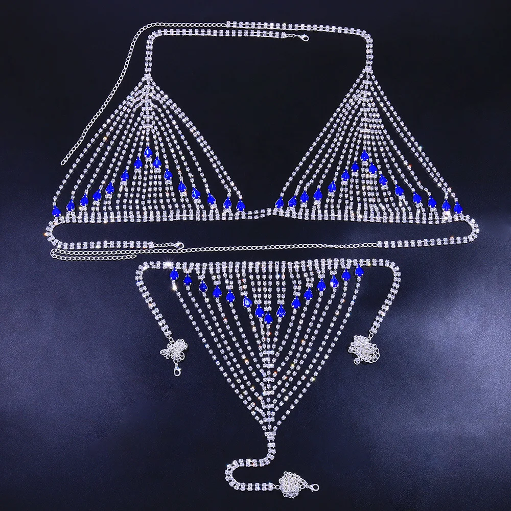 Fashion Accessory Personality Blue Diamond Body Chain Sparkly