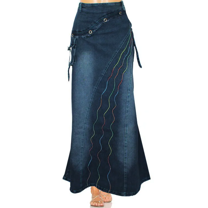 Vintage Women Jeans Long Skirt Gothic Fashion Women Casual Denim Skirt ...