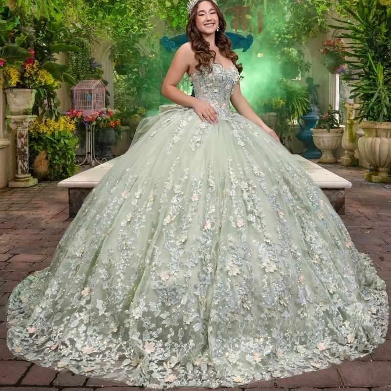 Mumuleo Sage Green Shiny Tulle Quinceanera Dresses Sweetheart Beads Applique Lace Ball Gown Sweet Sixteen Dress Gowns Vestidos Mumuleo Sage Green Shiny Tulle Quinceanera Dresses Sweetheart Beads Applique Lace Ball Gown Sweet Sixteen Dress Gowns Vestidos