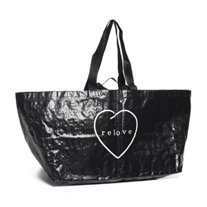 Kalanta Eco-Friendly Recycled Woven Ribbon Handle Laminated Polypropylene Plastic Tote Cheap Fashion Shopping PP Bags