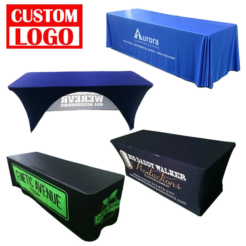Trade Show Custom Printed LOGO Design Block Print Table Cloth Custom Table Cover