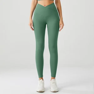 Cross Waist Leggings Custom Buttery Soft Gym Fitness Yoga Pants V Cut Cross High Waist Leggings