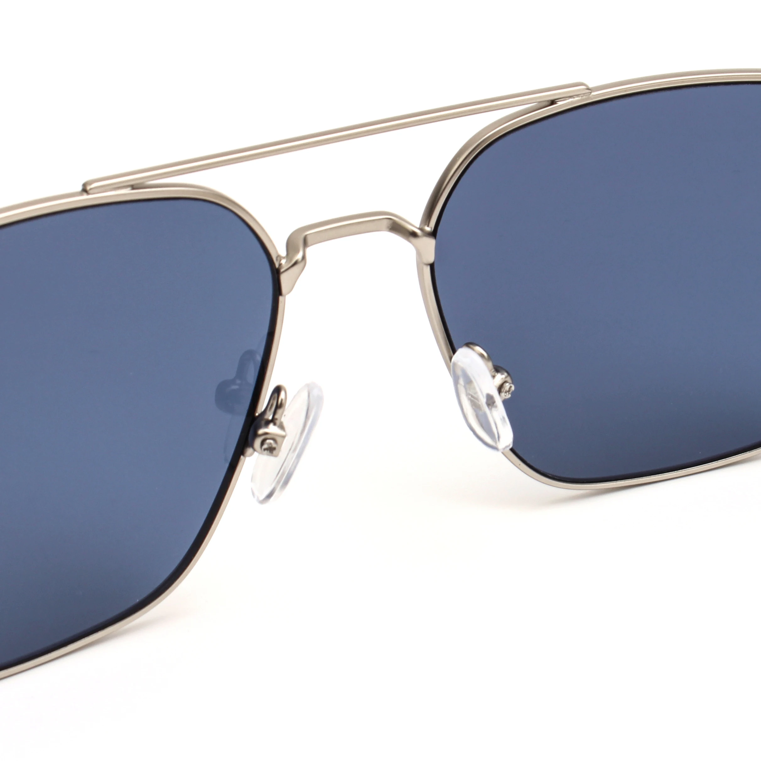 Fashion Sunglasses with Silver Grey Metal Frame Square Blue Lens UV Protection for Stylish Everyday Wear